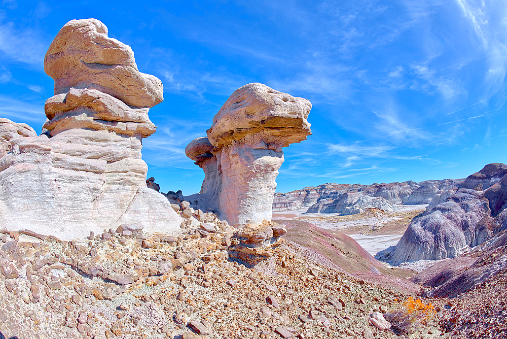 A pair of hoodoo formations near the Red Basin in Petrified Forest National Park Arizona called the Red Basin Gnomes.