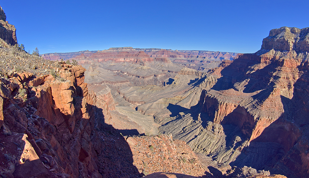 View of Hermit Canyon from the east side of Yuma Point at Grand Canyon Arizona along the Boucher Trail with Pima Point on the upper right, Grand Canyon National Park, UNESCO World Heritage Site, Arizona, United States of America, North America