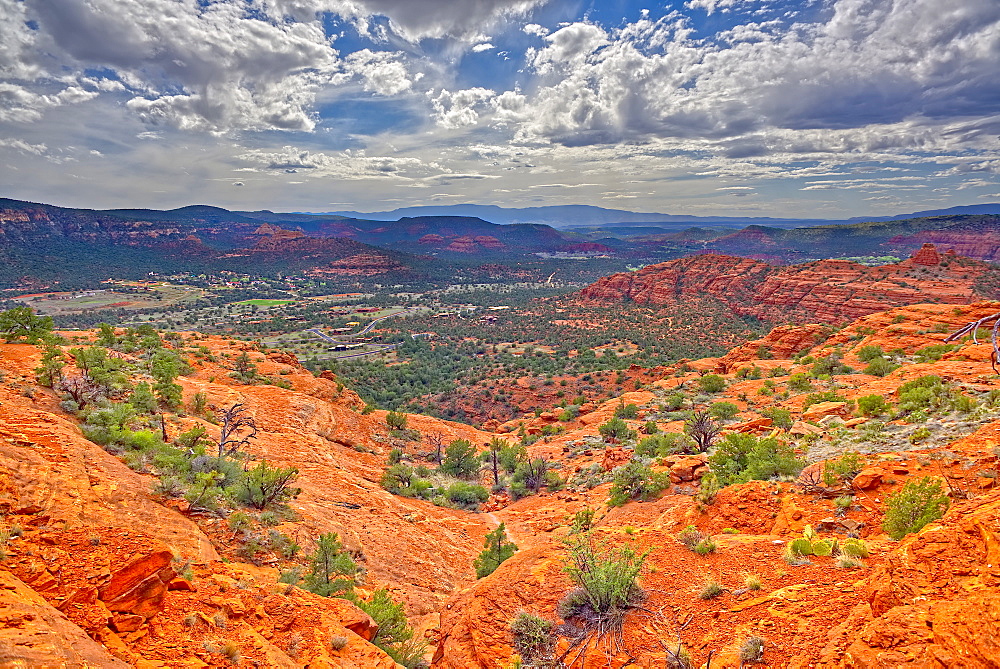 A view of western Sedona from a cliff on the south side of Cathedral Rock, Sedona, Arizona, United States of America, North America