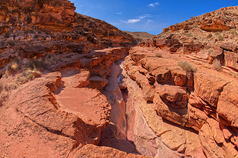 An overhead view of a slot canyon in the south fork of Soap Creek Canyon at Marble Canyon, Arizona, United States of America, North America