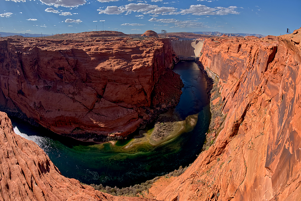 Glen Canyon Dam viewed from main overlook just south of dam, Page, Arizona, United States of America, North America