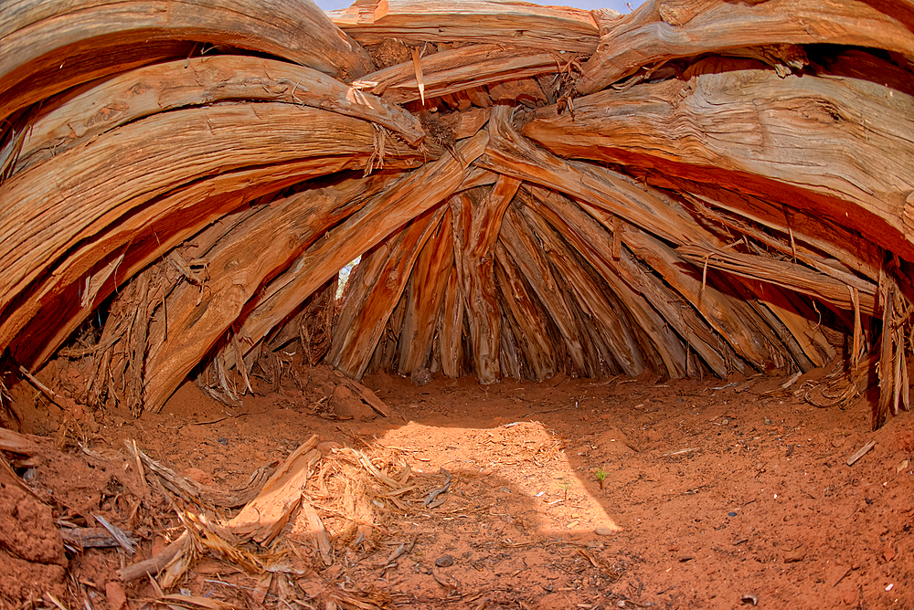 Interior of an Ancient Hogan used in Navajo ceremonies, in Navajo National Monument, Navajo Indian Reservation northwest of the town of Kayenta, Arizona, United States of America, North America