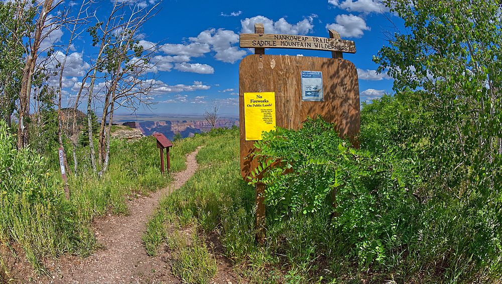 Sign marking the Nankoweap Trail for the Saddle Mountain Wilderness that borders Grand Canyon National Park, Arizona, United States of America, North America