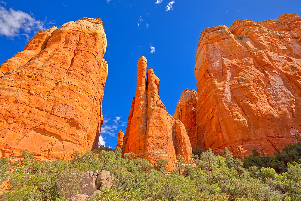 The Central Spires of Cathedral Rock viewed from the west side of the formation, Sedona, Arizona, United States of America, North America