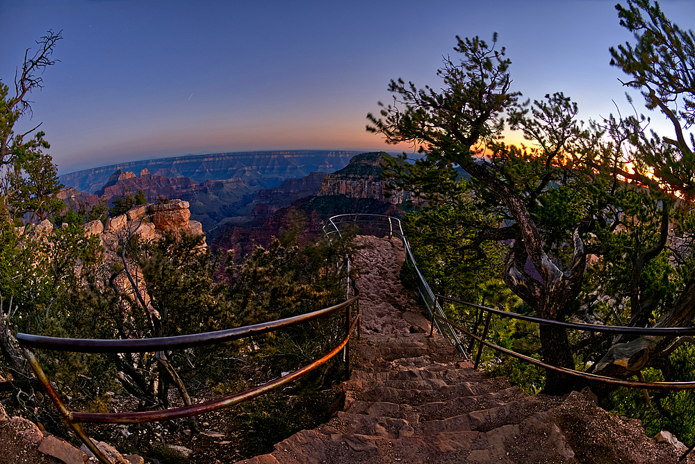 An overlook along the Transept Trail at Grand Canyon North Rim at twilight, Grand Canyon National Park, UNESCO World Heritage Site, Arizona, United States of America, North America