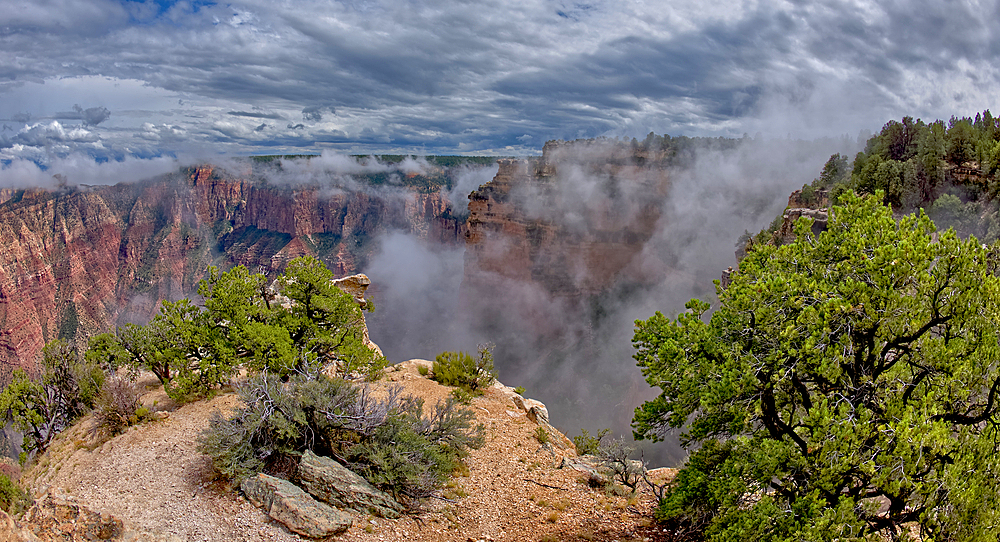 Steamlike fog rising out of Grand Canyon South Rim just east of Grandview Point, Grand Canyon National Park, UNESCO World Heritage Site, Arizona, United States of America, North America