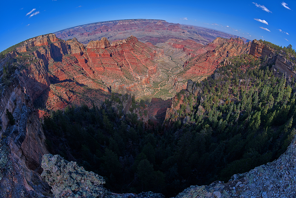 Fisheye view of Hance Canyon from the South Rim of Grand Canyon with Grandview Point is on the left, Grand Canyon National Park, UNESCO World Heritage Site, Arizona, United States of America, North America