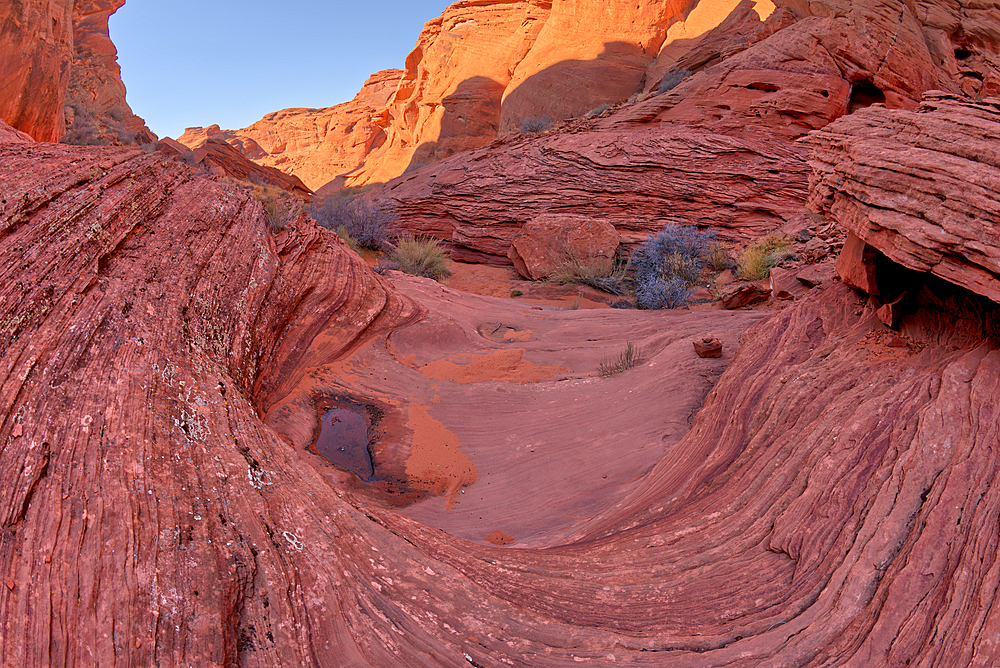 View from below the cliffs of the spur canyon just north of the main overlook of Horseshoe Bend, Arizona, United States of America, North America