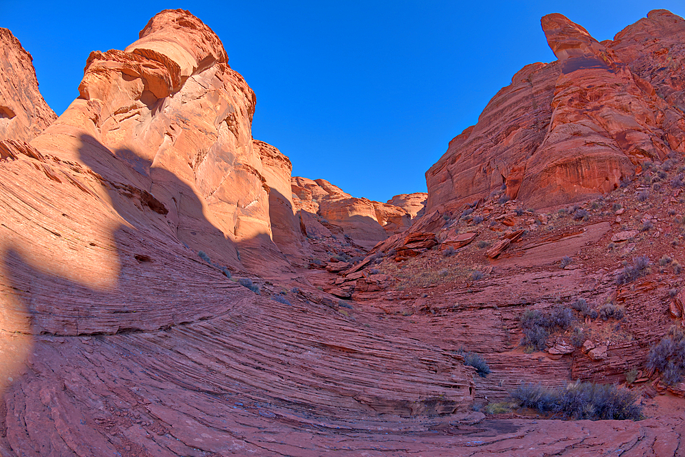 View from below the cliffs of the spur canyon just north of the main overlook of Horseshoe Bend, Arizona, United States of America, North America