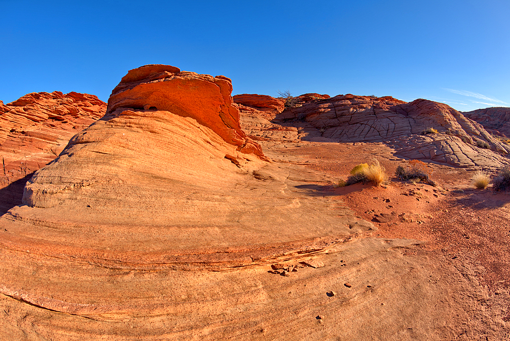 The swirls and blocky texture of fossilized sand dunes in the badlands of Horseshoe Bend, Arizona, United States of America, North America