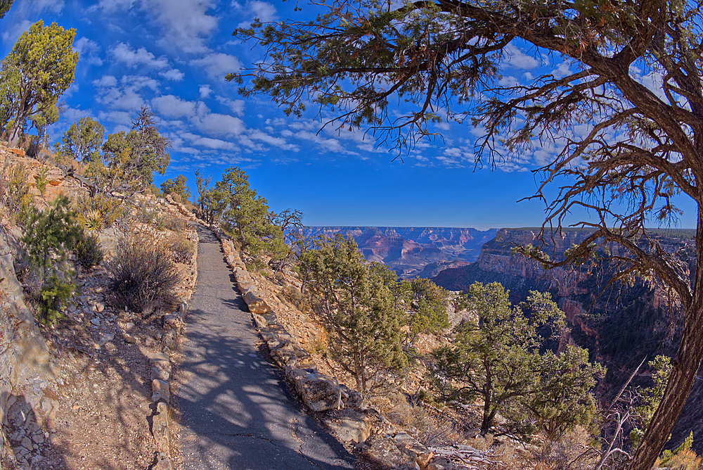 The paved rim trail along the cliffs of Grand Canyon South Rim between the village and Trailview Overlook Vista, Grand Canyon, UNESCO World Heritage Site, Arizona, United States of America, North America