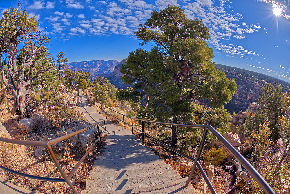 Stairway leading down to the Trailview Overlook East Vista at Grand Canyon South Rim, off Hermit Road, Grand Canyon, UNESCO World Heritage Site, Arizona, United States of America, North America