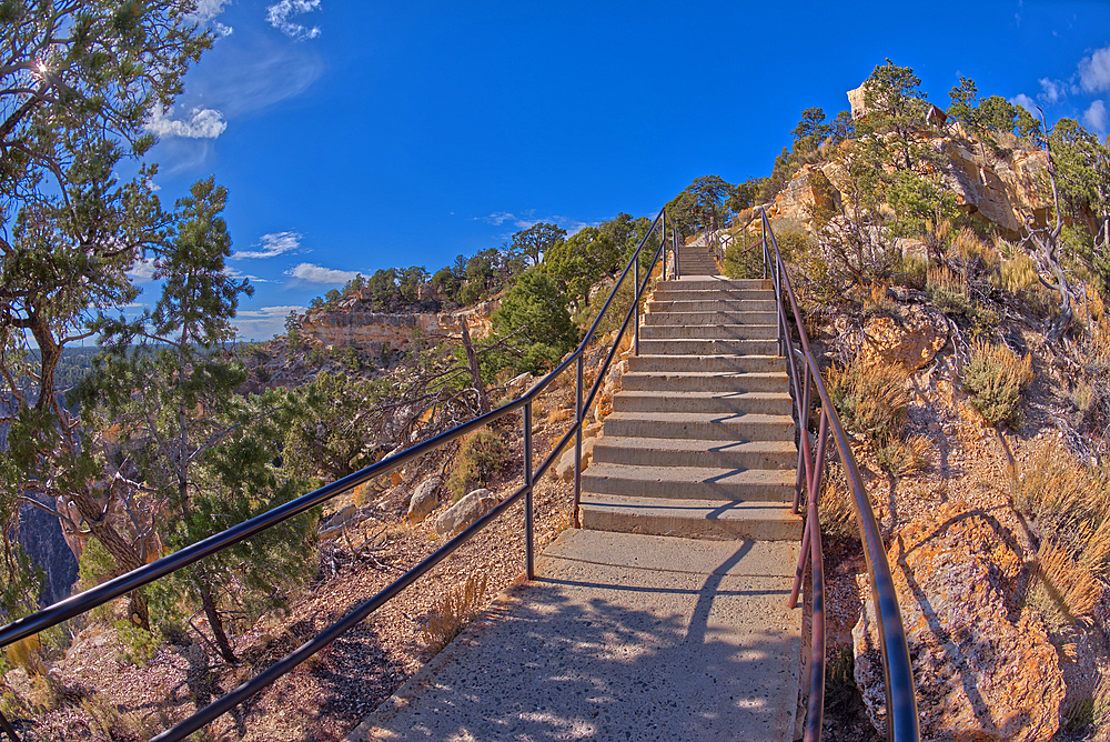 Stairway leading down to the Trailview Overlook East Vista at Grand Canyon South Rim, off Hermit Road, Grand Canyon, Arizona, United States of America, North America