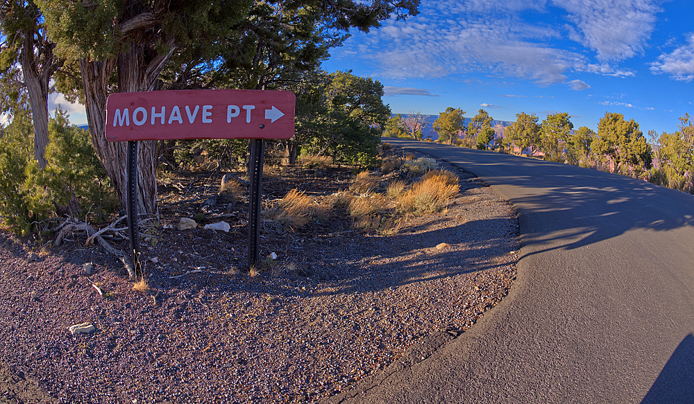 A sign marking the one way entrance to Mohave Point off of Hermit Road, Grand Canyon, UNESCO World Heritage Site, Arizona, United States of America, North America