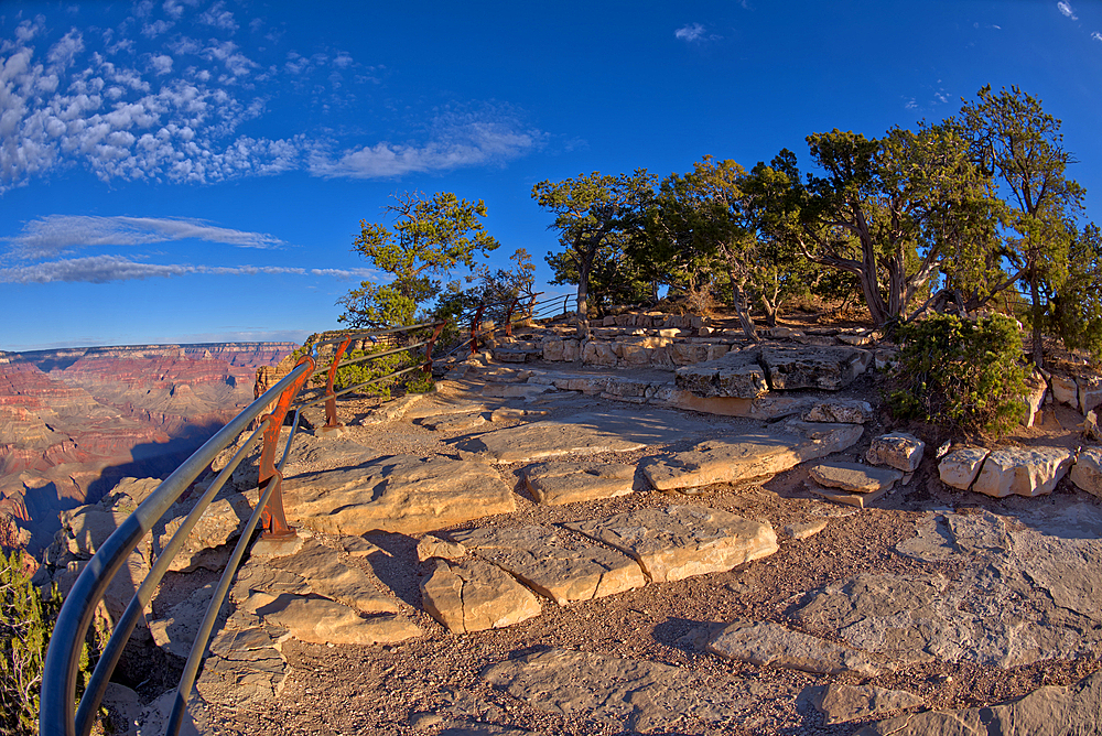 The safety railed stone cliff of the Mohave Point Overlook, Grand Canyon, UNESCO World Heritage Site, Arizona, United States of America, North America