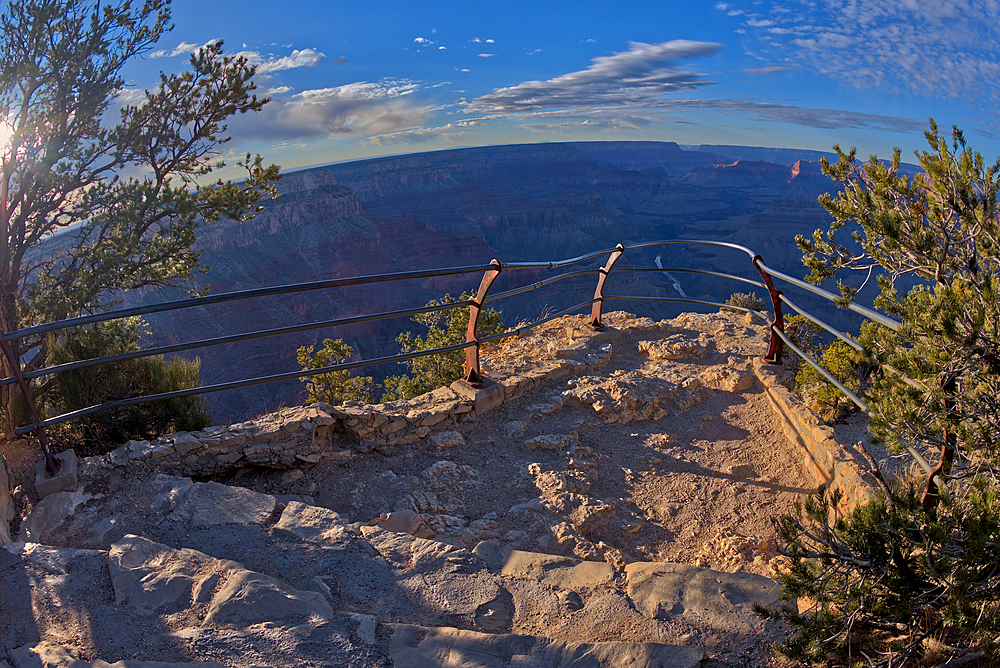 The safety railed stone cliff of the Mohave Point Overlook, Grand Canyon, UNESCO World Heritage Site, Arizona, United States of America, North America