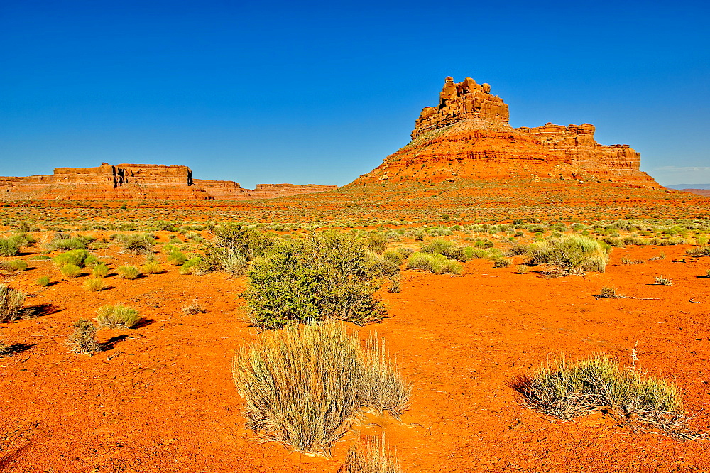 A formation in Valley of the Gods called Battleship Rock, located near the town Mexican Hat, Utah, United States of America, North America