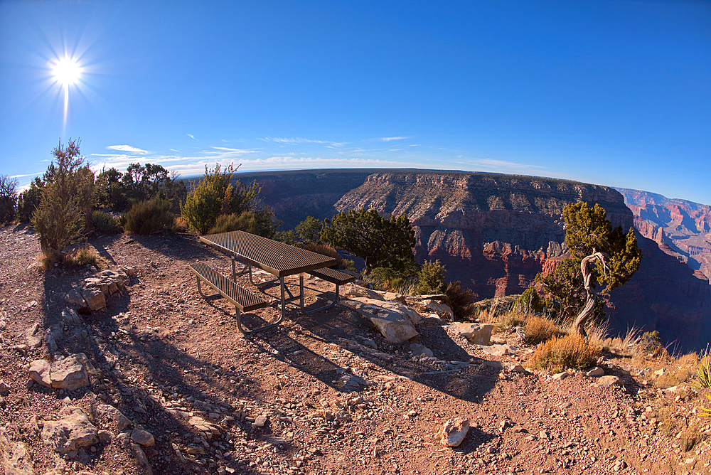 Picnic table on the west side of Hermits Rest at Grand Canyon, Arizona, United States of America, North America