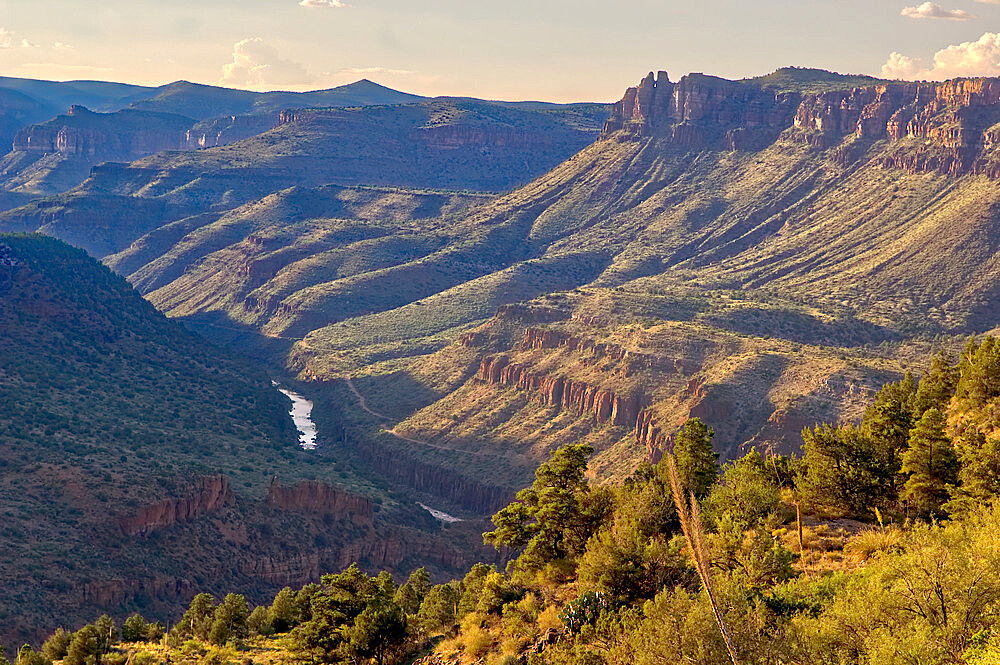 The Salt River Canyon, hazy view as smoke in the air from wildfire in the area, north of Globe, Arizona, United States of America, North America