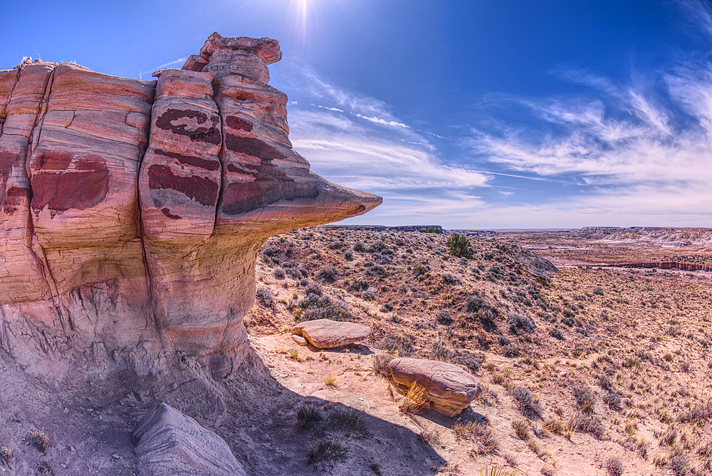 A cliff overhang shaped like the head of a Duck west of Hamilili Point on the south end of Petrified Forest National Park, Arizona, United States of America, North America