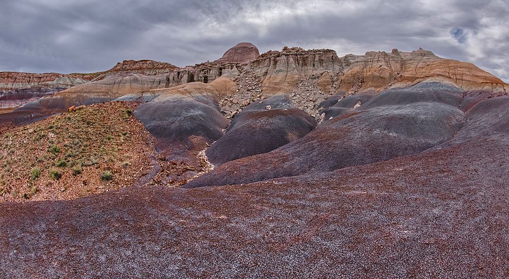 Hoodoo filled cliffs on the north side of Blue Mesa in Petrified Forest National Park, Arizona, United States of America, North America