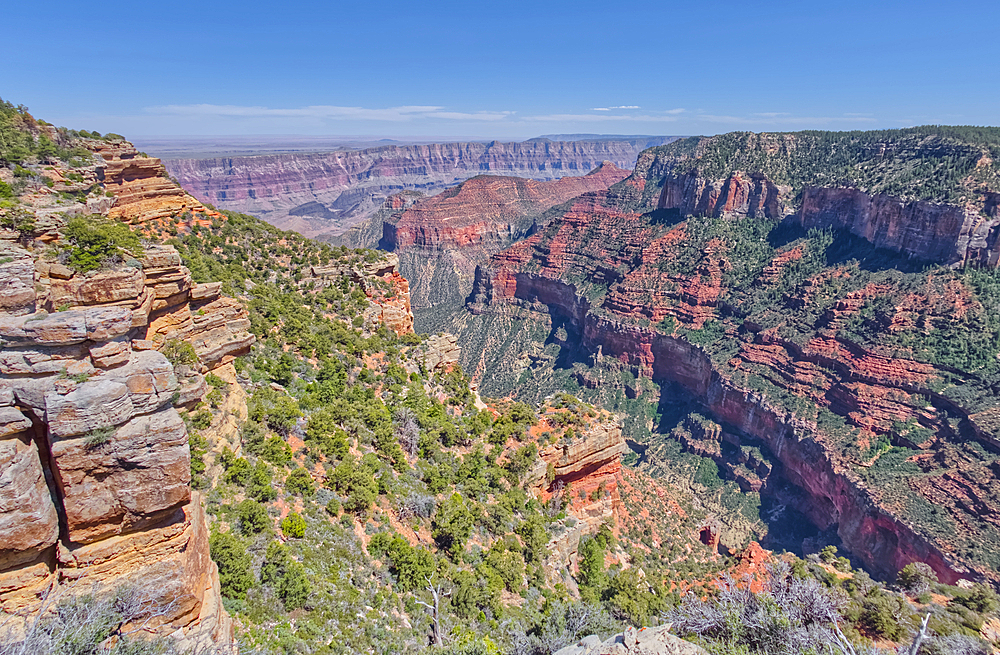 Cliff views from the edge of Naji Point on the North Rim of Grand Canyon, with Cape Final in the distance, Grand Canyon National Park, UNESCO World Heritage Site, Arizona, United States of America, North America