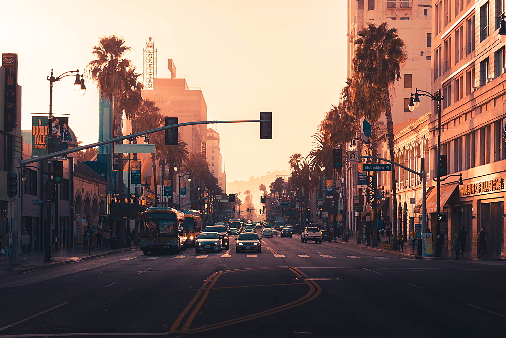 Evening commuters in Los Angeles during a lovely sunset, Los Angeles, California, United States of America, North America