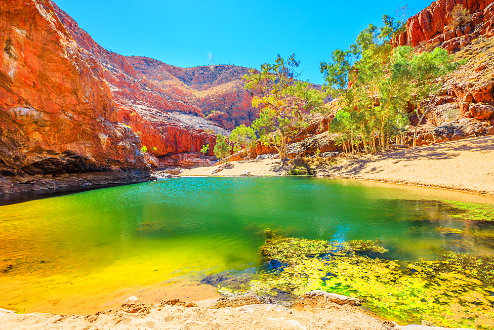 Landscape of Ormiston Gorge Water Hole with ghost gum in West MacDonnell Ranges, Northern Territory, Australia, Pacific