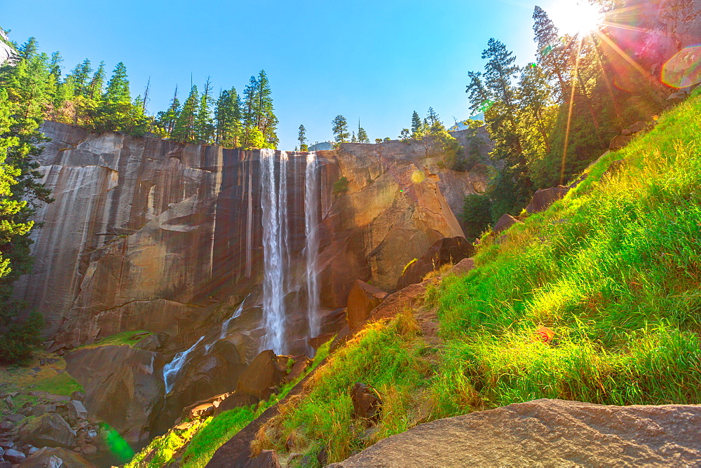 Beautiful waterfall of Vernal Fall on Merced River Mist trail, Yosemite National Park, UNESCO World Heritage Site, California, United States of America, North America