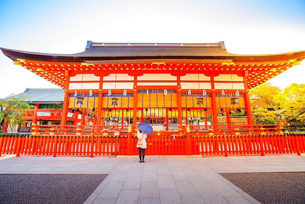 Sunrise light shot of the Fushimi Inari Taisha, the most important Shinto sanctuary and the oldest in Kyoto, Japan, Asia