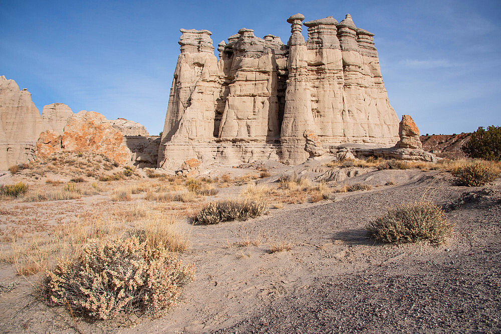 Sandstone sculptures (hoodoos) at Plaza Blanca (the White Place) in the Rio Chama hills, New Mexico, United States of America, North America