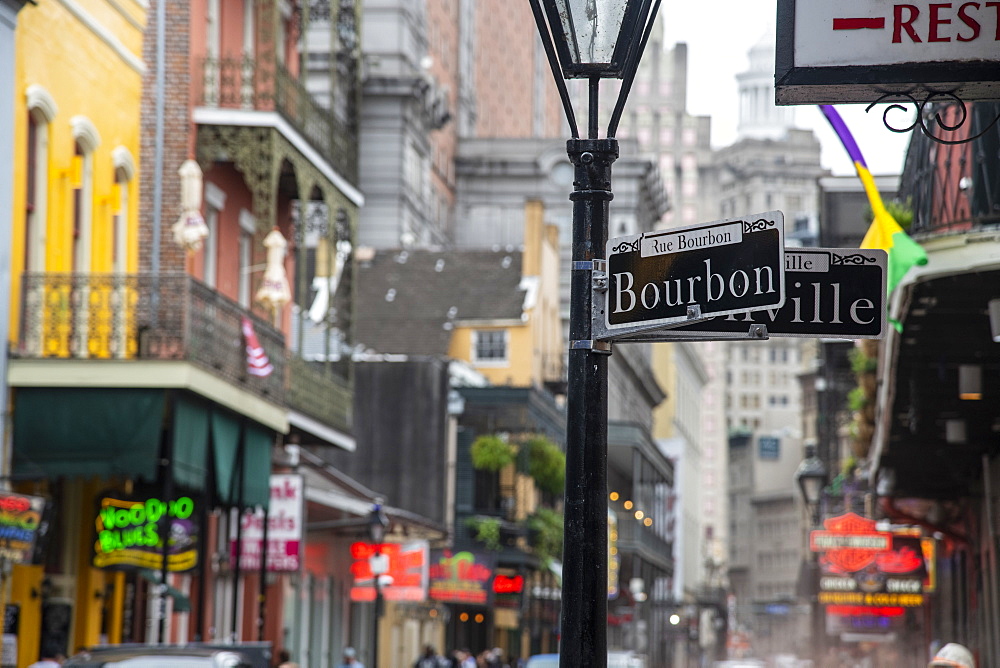 Bourbon Street, the epicenter of nightlife in the French Quarter of New Orleans, Louisiana, United States of America, North America