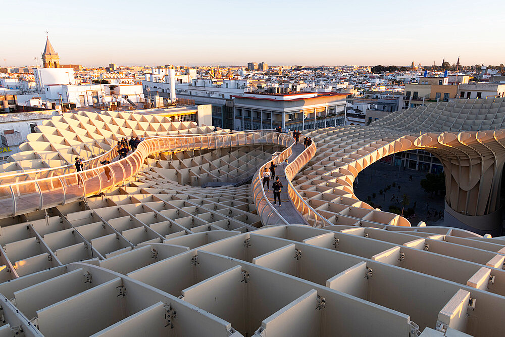 The Metropol Parasol (Las Setas de Sevilla) at sunset, Seville, Andalusia, Spain, Europe