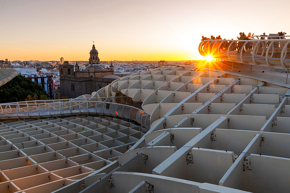 The Metropol Parasol (Las Setas de Sevilla) at sunset, Seville, Andalusia, Spain, Europe