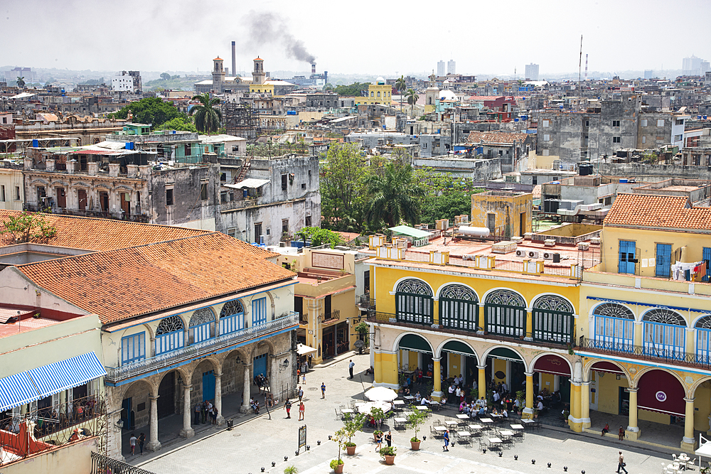 View over Plaza Vieja in Old Havana, UNESCO World Heritage Site, Havana, Cuba, West Indies, Caribbean, Central America