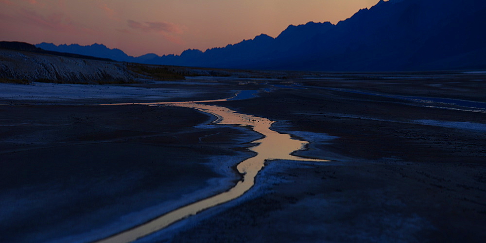 Small creeks flow into the salt flats, California, United States of America, North America