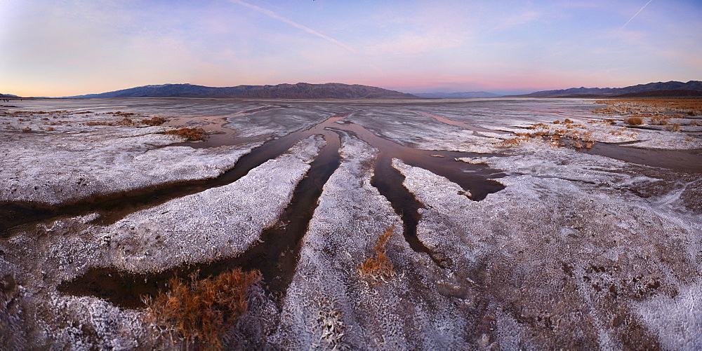 Small creeks flow into the salt flats, California, United States of America, North America