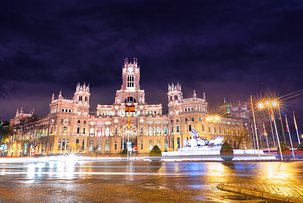 Plaza de Cibeles, with sculptures and a fountain that has become an iconic symbol for the city of Madrid, Spain, Europe