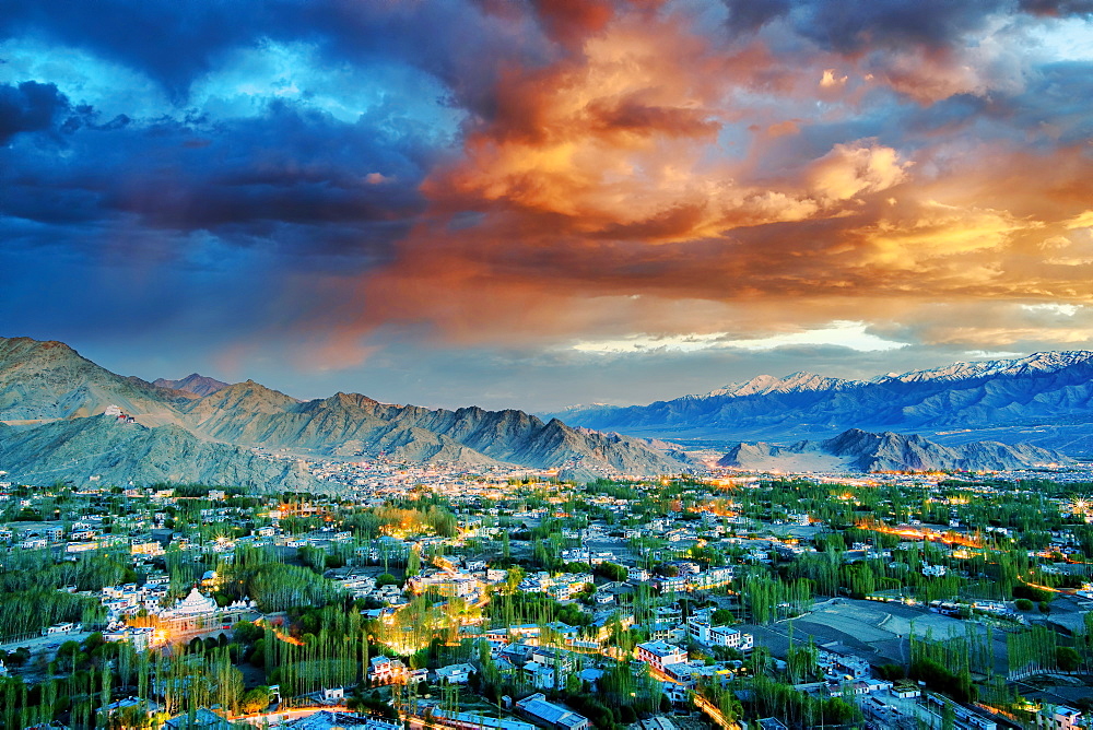 View of Leh city in Ladakh region of India, one of the highest altitude tourist destinations in India, Leh, Ladakh, India, Asia