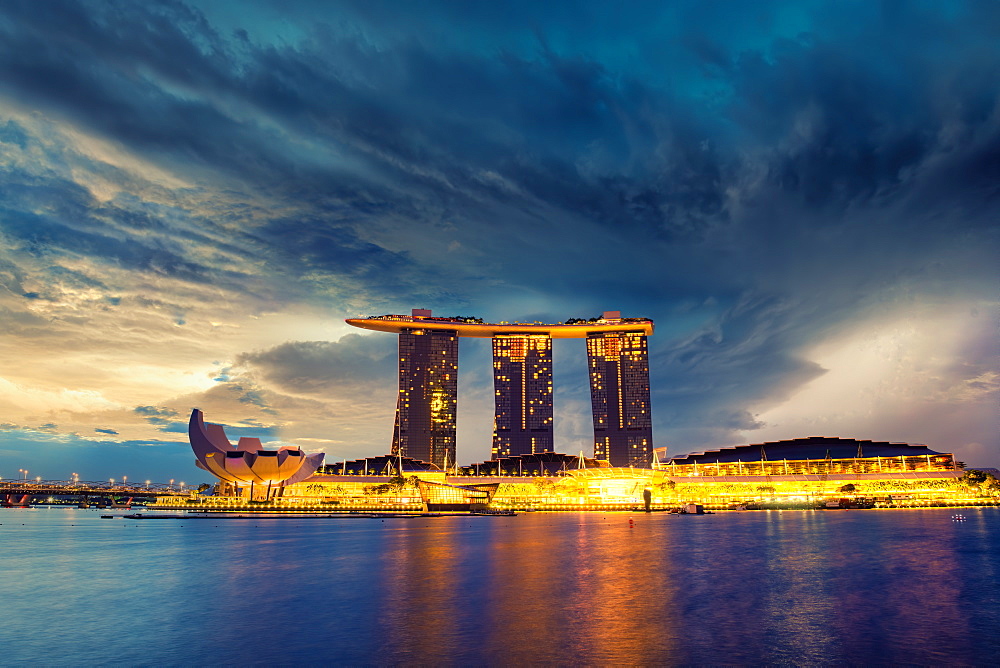 A dramatic view of Singapore's Iconic Marina Bay Sands Hotel, Singapore, Southeast Asia, Asia