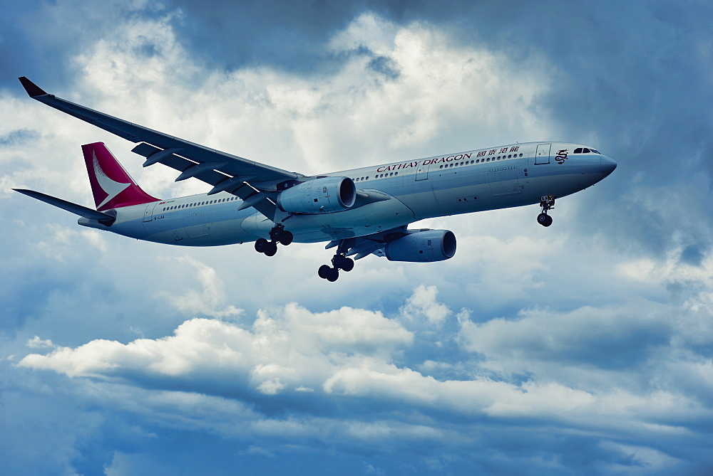 Cathay Pacific Airbus A330 approaching Phuket International Airport, Thailand, Southeast Asia, Asia