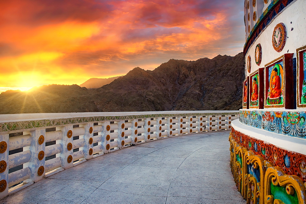 Shanti Stupa, a famous Buddhist Stupa located in the heart of Leh city in Ladakh region of India, Asia