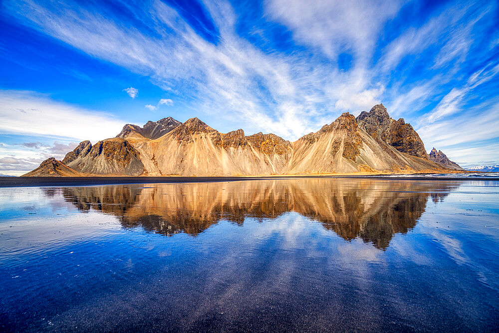 Vestrahorn Mountain reflects in the tide, Southeast Iceland, Polar Regions