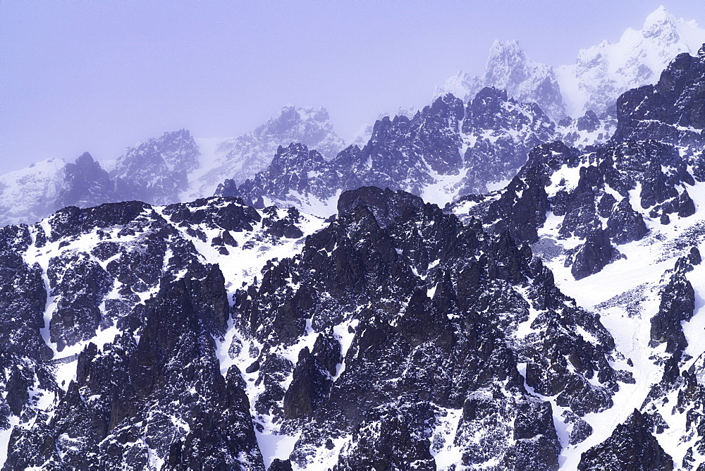 A rocky snow covered mountain in the Denali National Park, Alaska, United States of America, North America