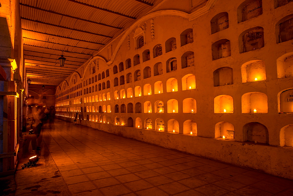 Dia De Los Muertos (Day of the Dead) candles in the cemeteries of Oaxaca, Mexico, North America