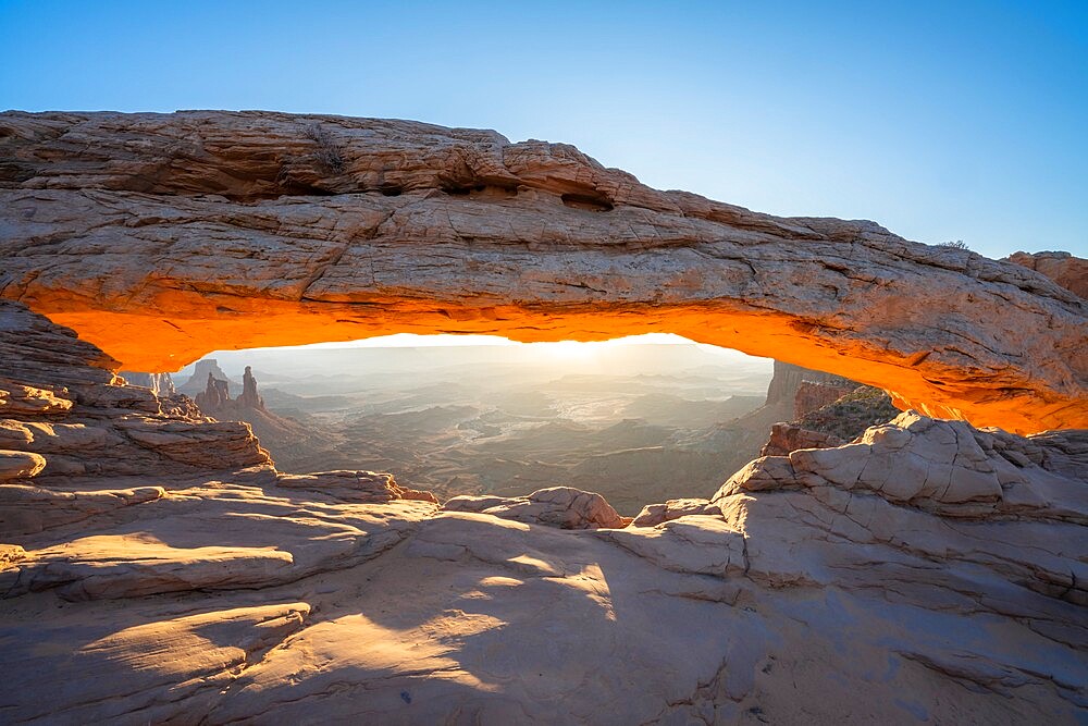 Glowing arch at Mesa Arch, Canyonlands National Park, Utah, United States of America, North America