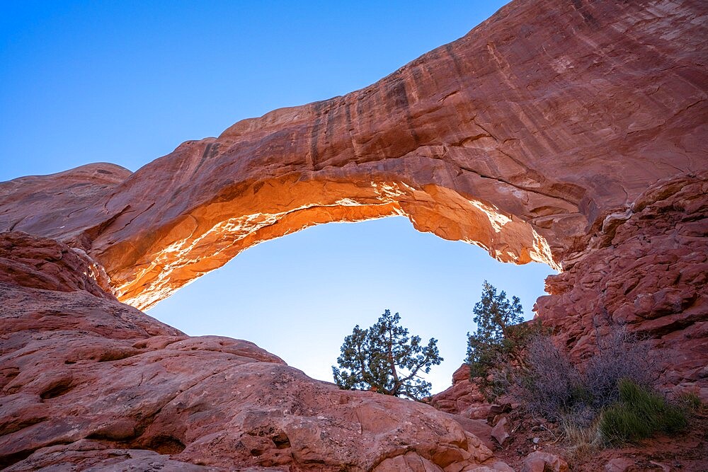 View through Windows Arch, Arches National Park, Utah, United States of America, North America