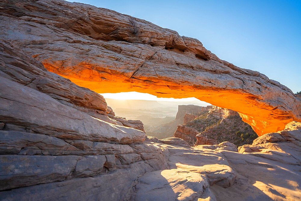 Glowing arch at Mesa Arch, Canyonlands National Park, Utah, United States of America, North America