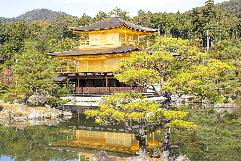 Kinkaku-ji temple of the Golden Pavilion reflected in a lake, UNESCO World Heritage Site, Kyoto, Honshu, Japan, Asia