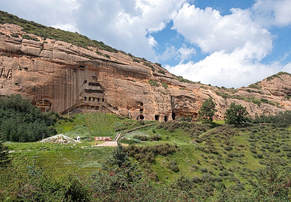 Mati temple grottos carved in the mountain and made up of narrow galleries, Gansu, China, Asia